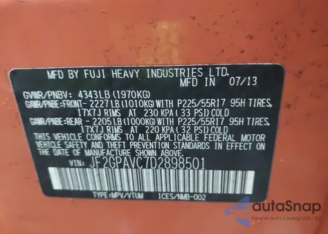 2013 Subaru Xv Crosstrek 2.0I Premium from USA, damaged, VIN JF2GPAVC7D2898501